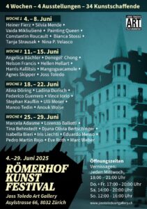 Silvia Mende: Römerhof Kunstfestival, Joss Toledo Art Gallery, Asylstrasse 66, 8032 Zürich, Woche 1: 4. bis 8. Juni 2025 – silvia-mende.ch