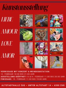 Silvia Mende: Kunstausstellung «Liebe – Amour – Love – Amor» – Gruppenausstellung mit Silvia Mende. Altstadthalle Zug, Unter Altstadt 14, 6300 Zug – 12. bis 15. Februar 2026 – www.silvia-mende.ch